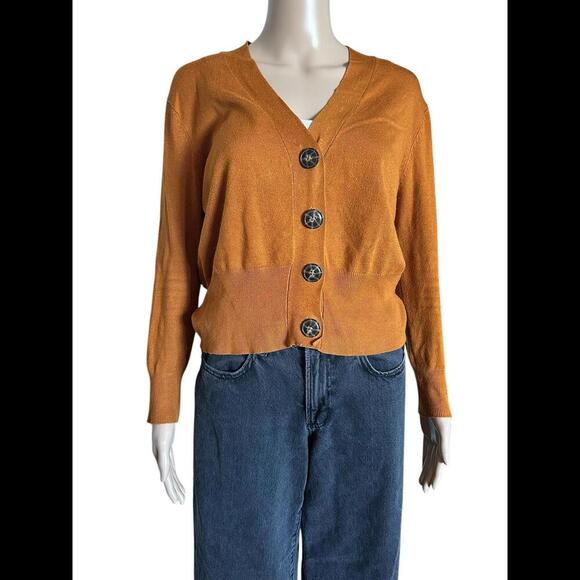 ZARA Knit Button-Up Cardigan - Warm Orange - Picture 1 of 5